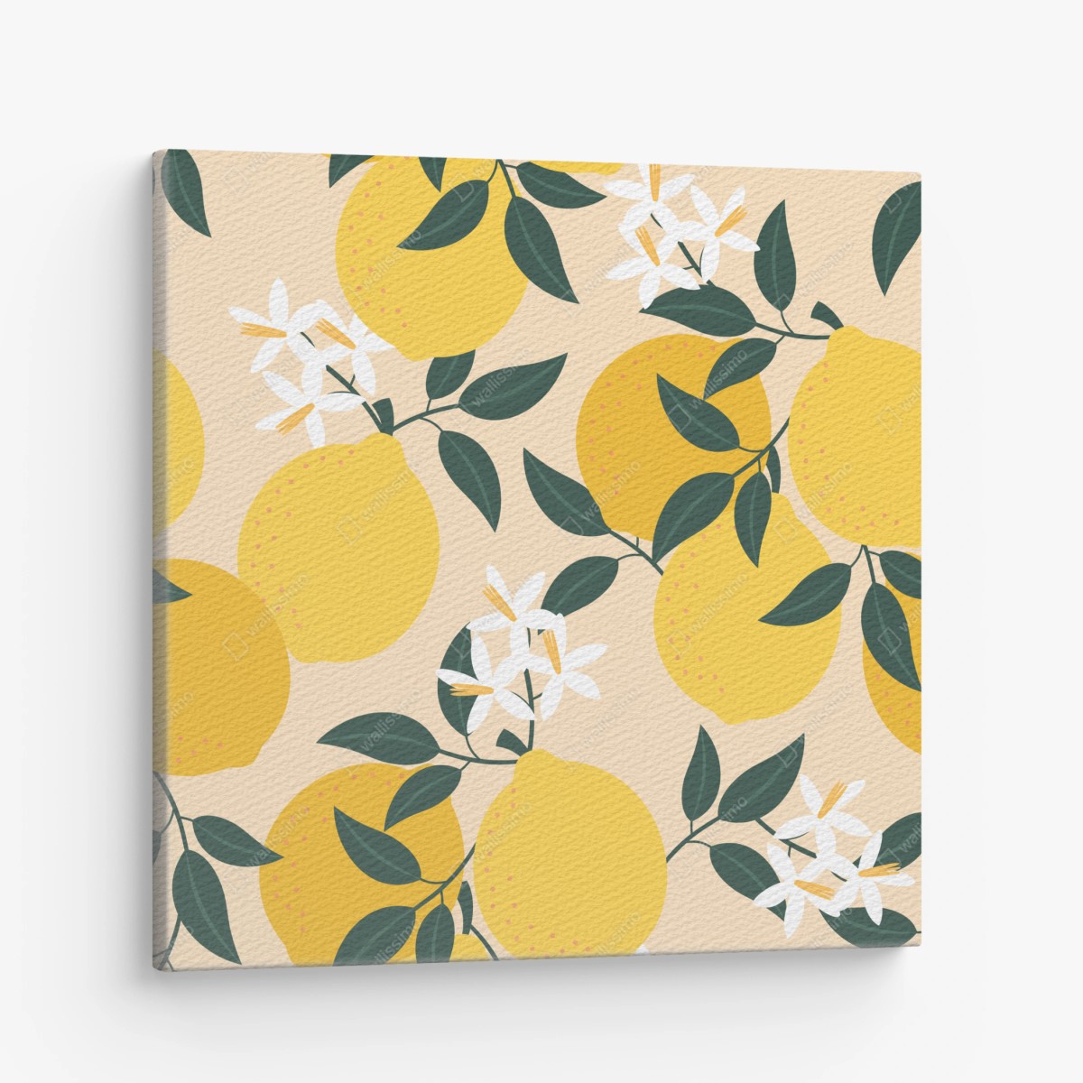 Leinwandbild leuchtendes zitronenmuster mit blüten – Wallnifity®