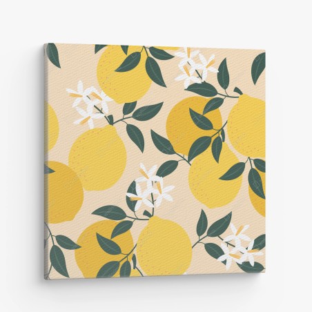 Leinwandbild leuchtendes zitronenmuster mit blüten – Wallnifity®