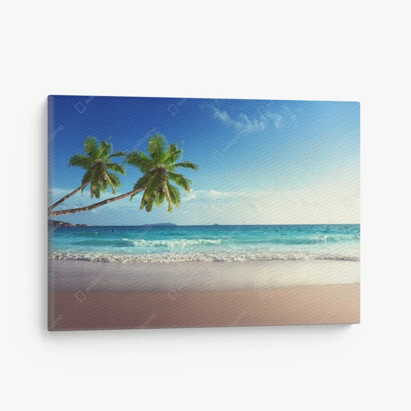 Leinwandbild tropischer Karibikstrand bei sonnenuntergang