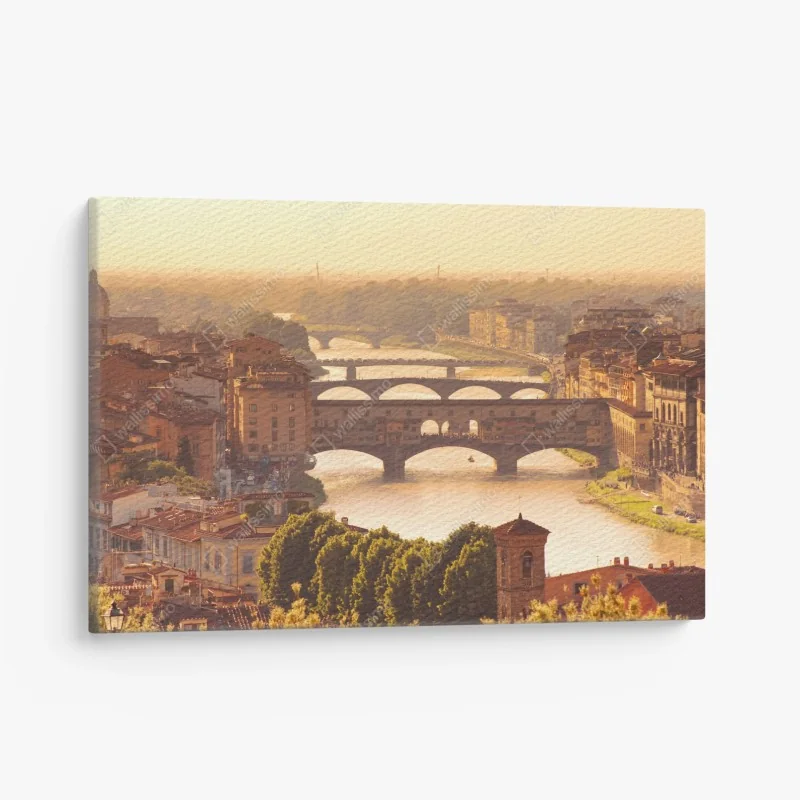 Leinwandbild goldener sonnenuntergang über Ponte Vecchio, Florenz – Wallnifity® Leinwandbild goldener sonnenuntergang über Ponte Vecchio, Florenz – Wallnifity®
