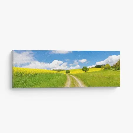 Leinwandbild sonniger landeweg durch gelbe felder – Wallnifity®