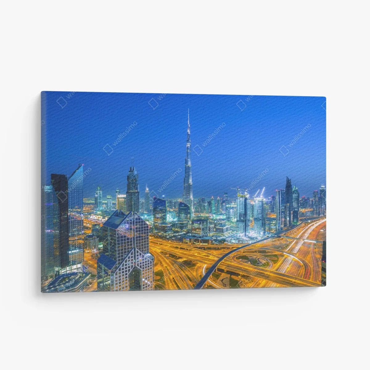 Leinwandbild Dubai skyline bei dämmerung – Wallnifity® Leinwandbild Dubai skyline bei dämmerung – Wallnifity®