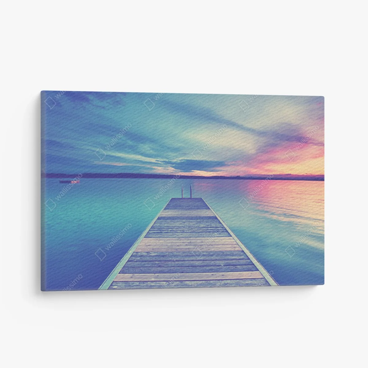 Leinwandbild pastellsteg am see bei sonnenuntergang – Wallnifity®