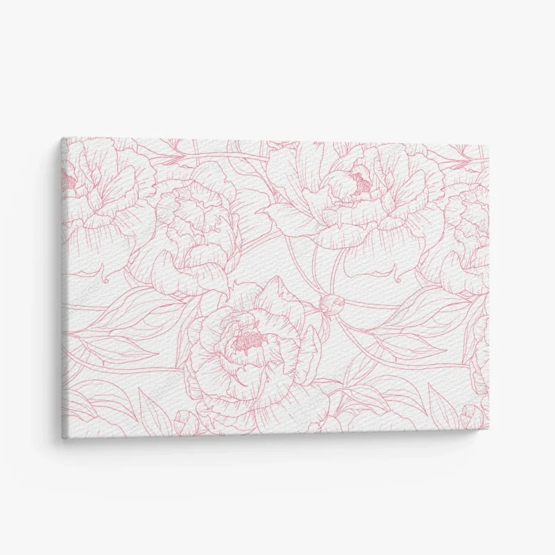 Leinwandbild zartes rosa paeonien-line-art-muster