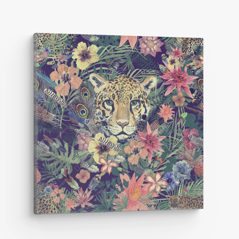 Leinwandbild vintage aquarell leopard im tropischen dschungel