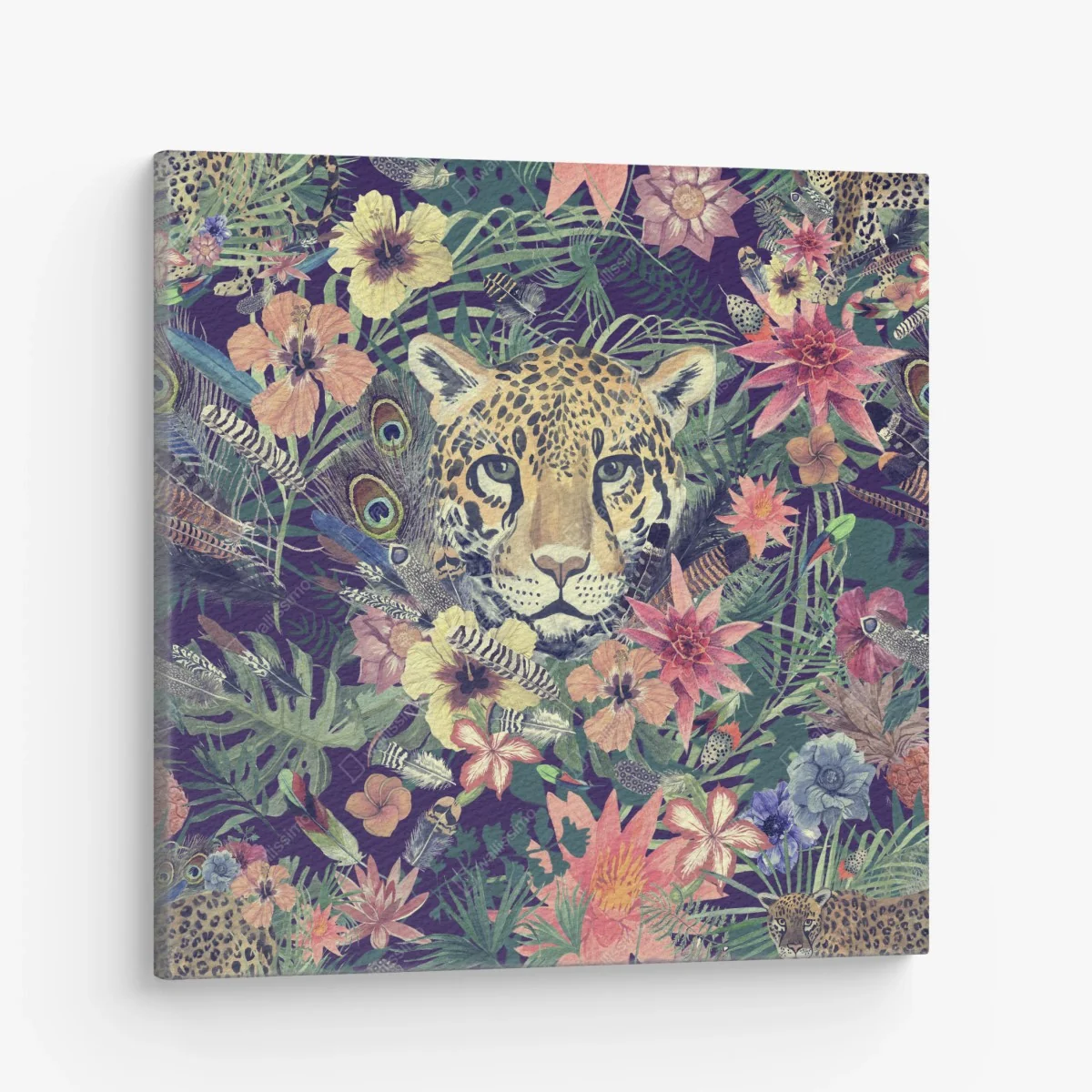 Leinwandbild vintage aquarell leopard im tropischen dschungel – Wallnifity® Leinwandbild vintage aquarell leopard im tropischen dschungel – Wallnifity®