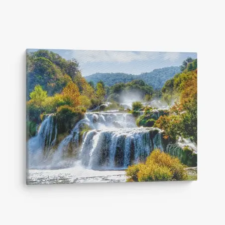 Leinwandbild stufenförmiger wasserfall im üppigen wald – Wallnifity®