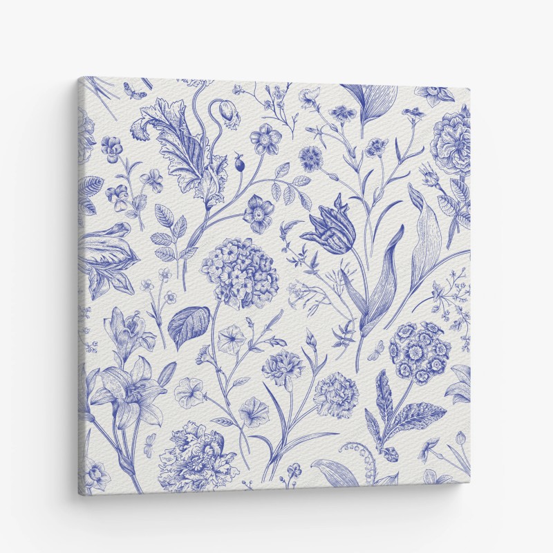 Leinwandbild klassisches blaues toile blumenmuster