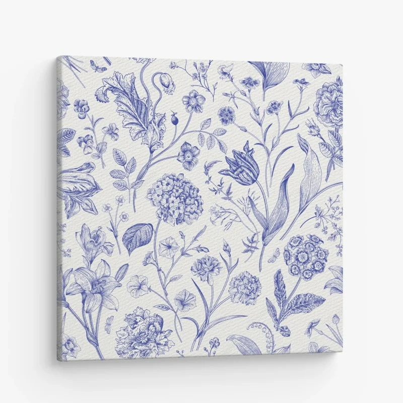 Leinwandbild klassisches blaues toile blumenmuster – Wallnifity® Leinwandbild klassisches blaues toile blumenmuster – Wallnifity®