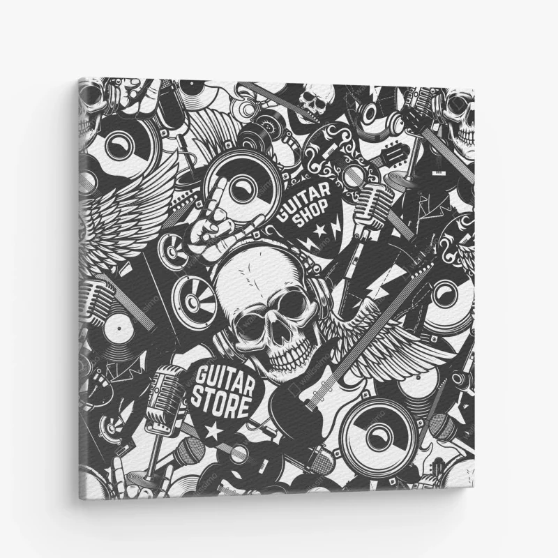 Leinwandbild rock-collage mit schädel und gitarre