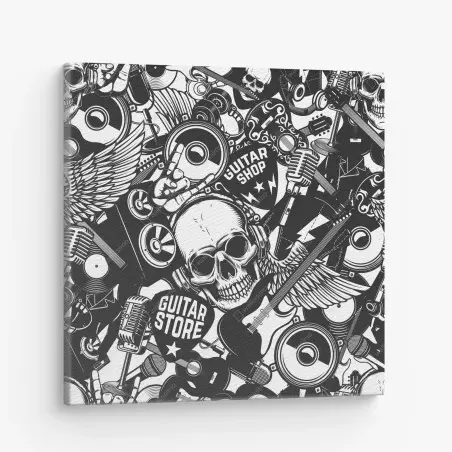 Leinwandbild rock-collage mit schädel und gitarre – Wallnifity®