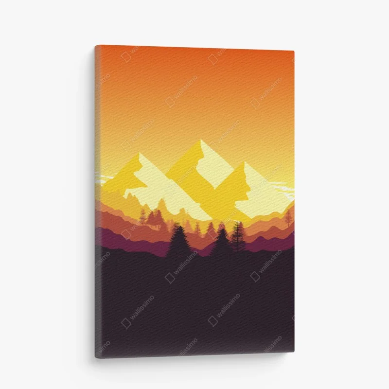 Leinwandbild goldener sonnenuntergang über bergen