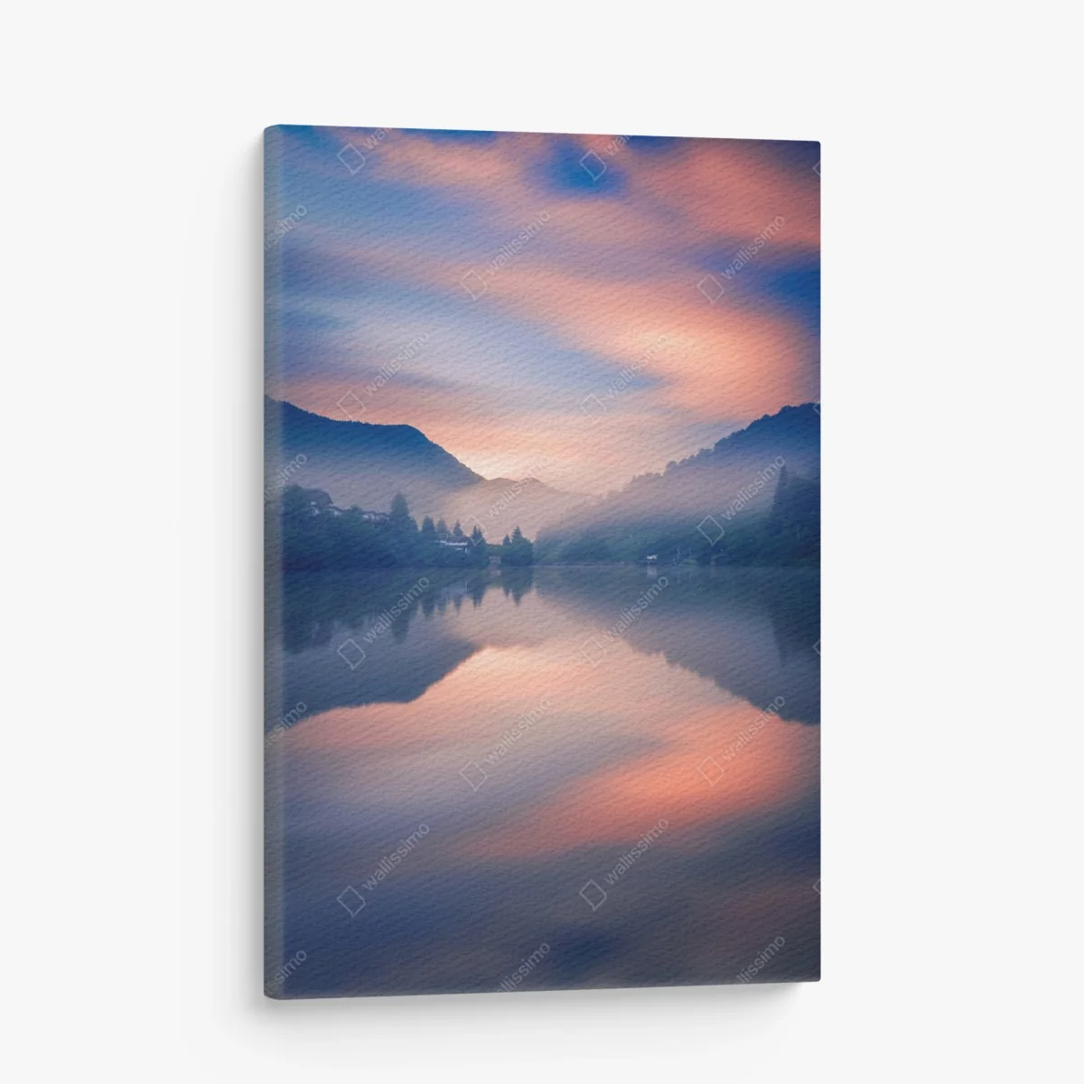 Leinwandbild nebeliger bergsee bei dämmerung – Wallnifity®