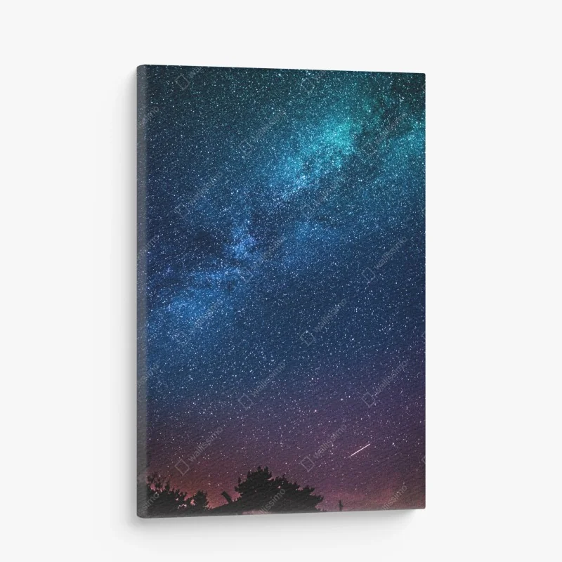 Leinwandbild tiefblauer nachthimmel mit milchstraße und sternschnuppe