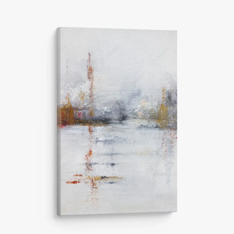 Leinwandbild nebliger bergsonnenaufgang mit spiegelung – Wallnifity®