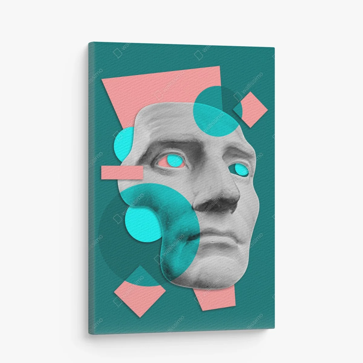 Leinwandbild abstrakte klassische maske in türkis und rosa – Wallnifity® Leinwandbild abstrakte klassische maske in türkis und rosa – Wallnifity®