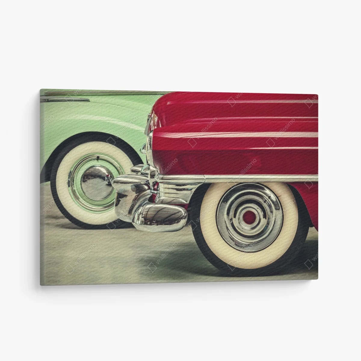 Leinwandbild nahaufnahme klassischer autos in rot und mint – Wallnifity® Leinwandbild nahaufnahme klassischer autos in rot und mint – Wallnifity®