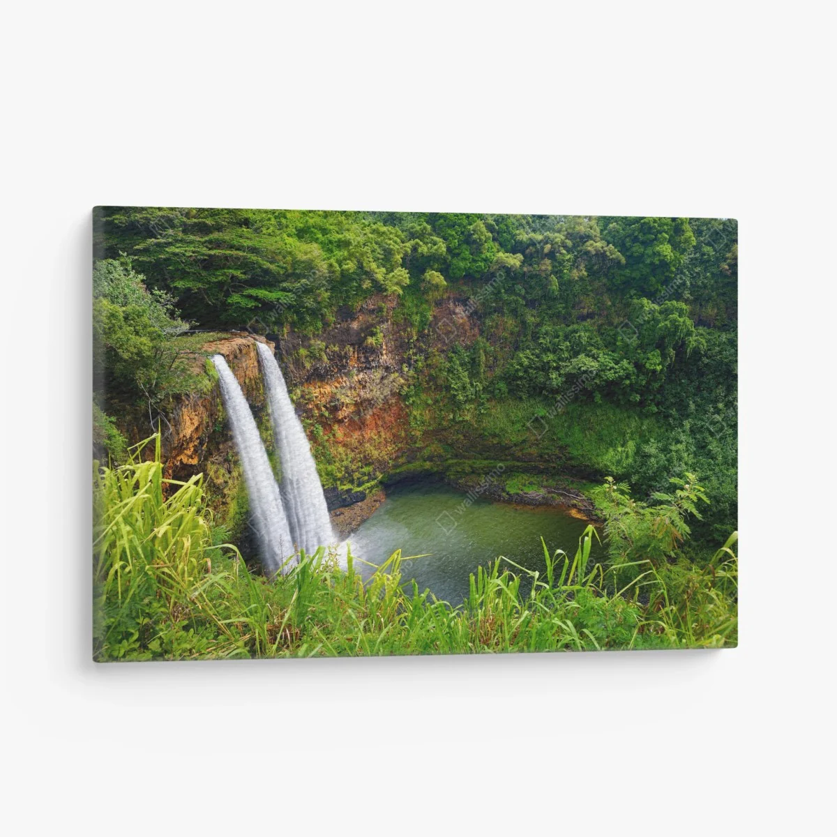 Leinwandbild doppelter wasserfall im üppig grünen wald – Wallnifity® Leinwandbild doppelter wasserfall im üppig grünen wald – Wallnifity®