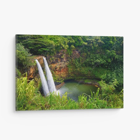 Leinwandbild doppelter wasserfall im üppig grünen wald – Wallnifity®