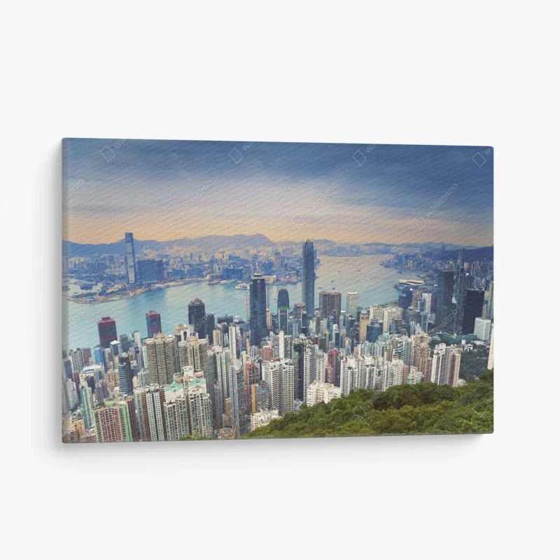 Leinwandbild Hong Kong stadtpanorama bei dämmerung