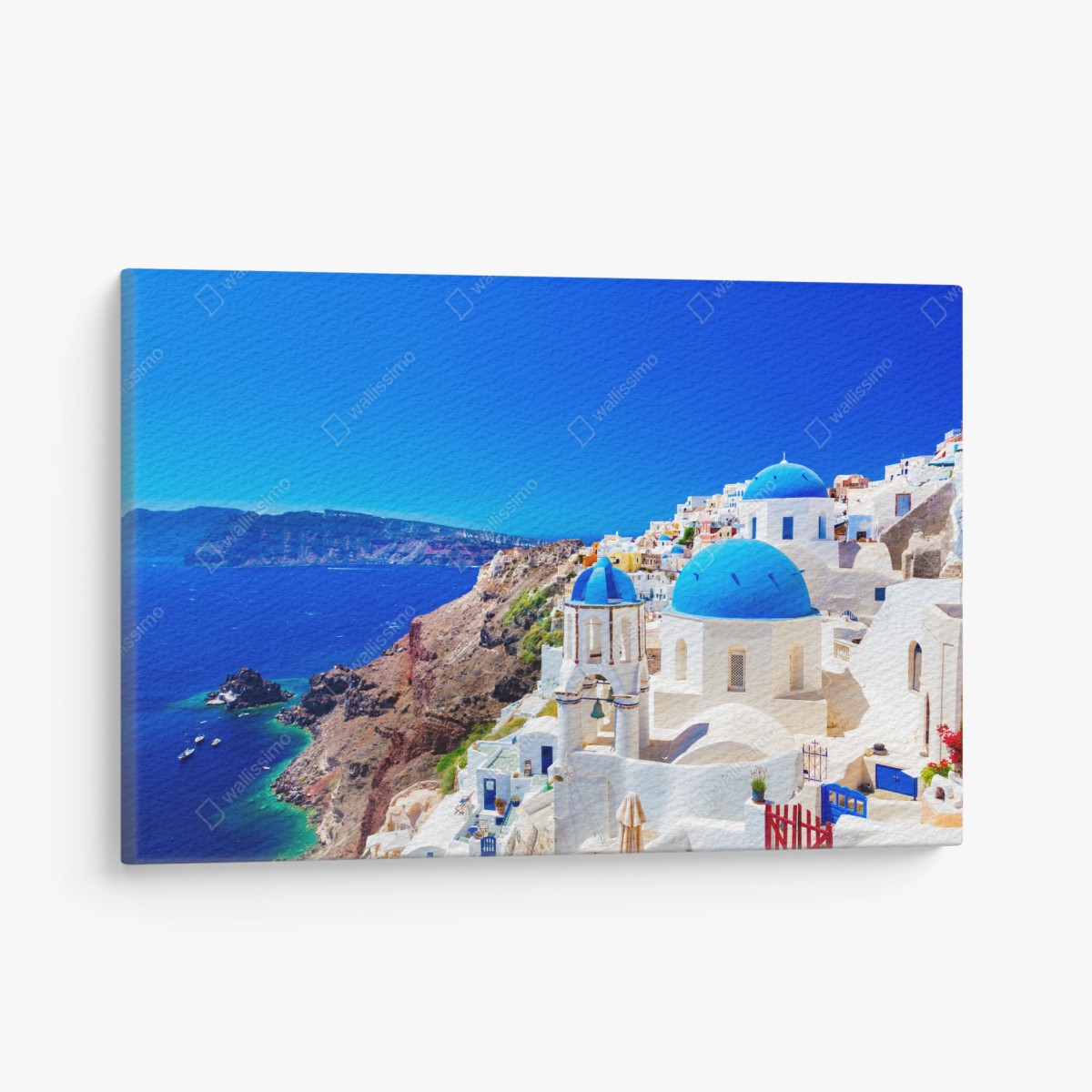 Leinwandbild Santorini blaue kuppeln über dem Ägäischen Meer – Wallnifity® Leinwandbild Santorini blaue kuppeln über dem Ägäischen Meer – Wallnifity®