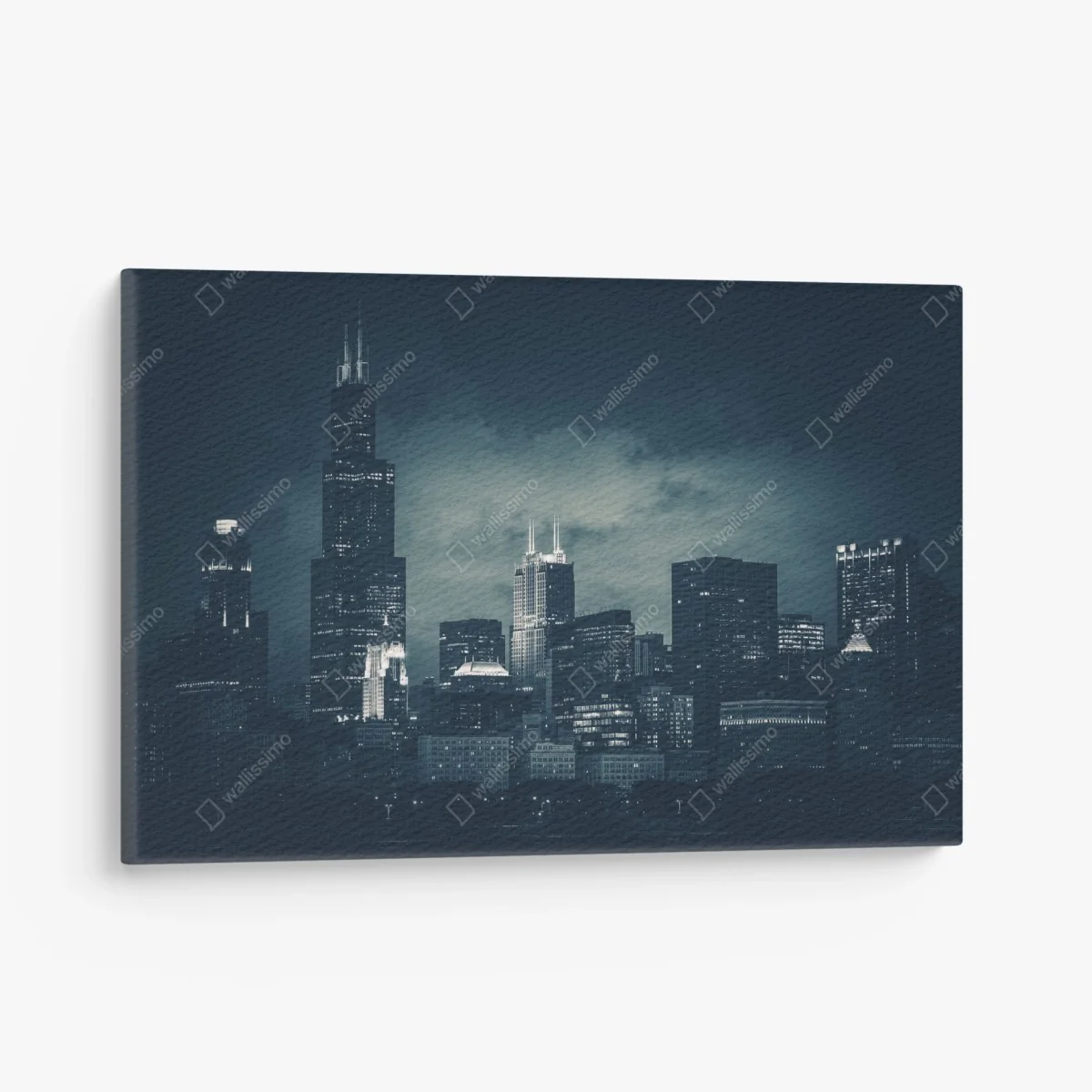 Leinwandbild Chicago skyline in tiefblauen tönen – Wallnifity® Leinwandbild Chicago skyline in tiefblauen tönen – Wallnifity®