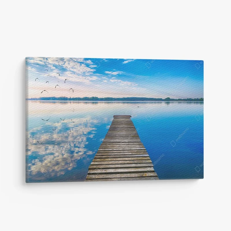 Leinwandbild ruhiger steg am See Selment Wielki, Masuren