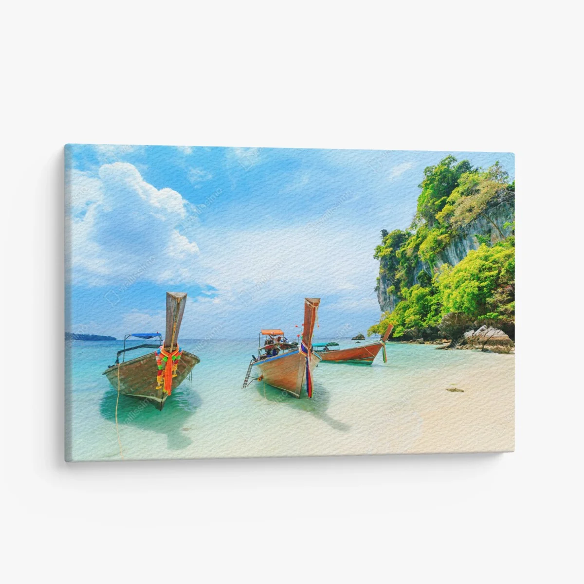 Leinwandbild longtail-boote am türkisfarbenen strand von Phuket – Wallnifity®