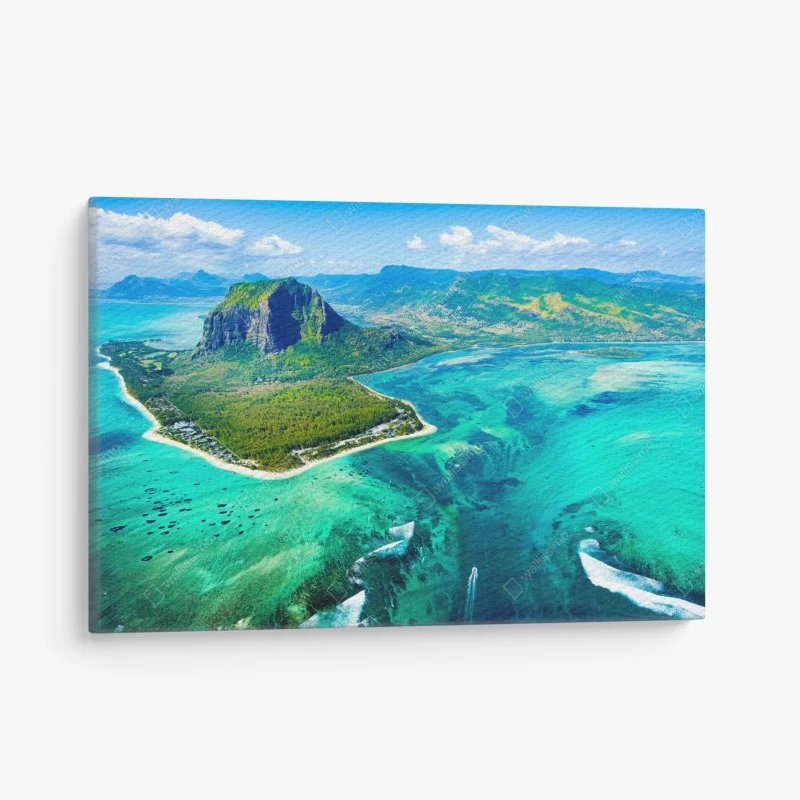 Leinwandbild türkisfarbene lagune aus der luft, Mauritius