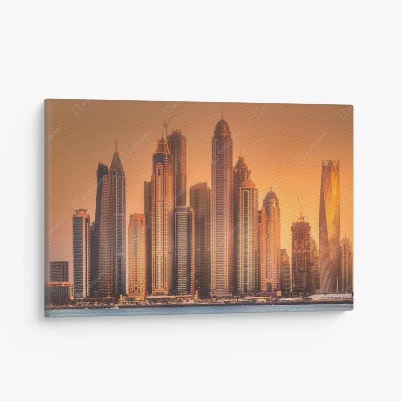 Leinwandbild Dubai skyline im goldenen licht