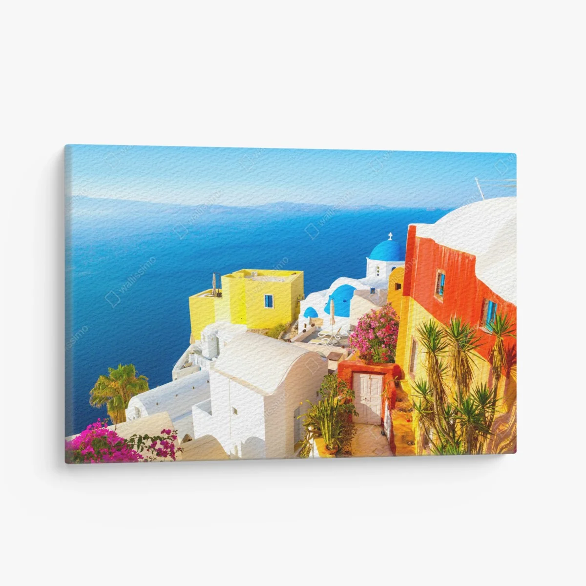 Leinwandbild sonniges Santorini küstendorf – Wallnifity® Leinwandbild sonniges Santorini küstendorf – Wallnifity®