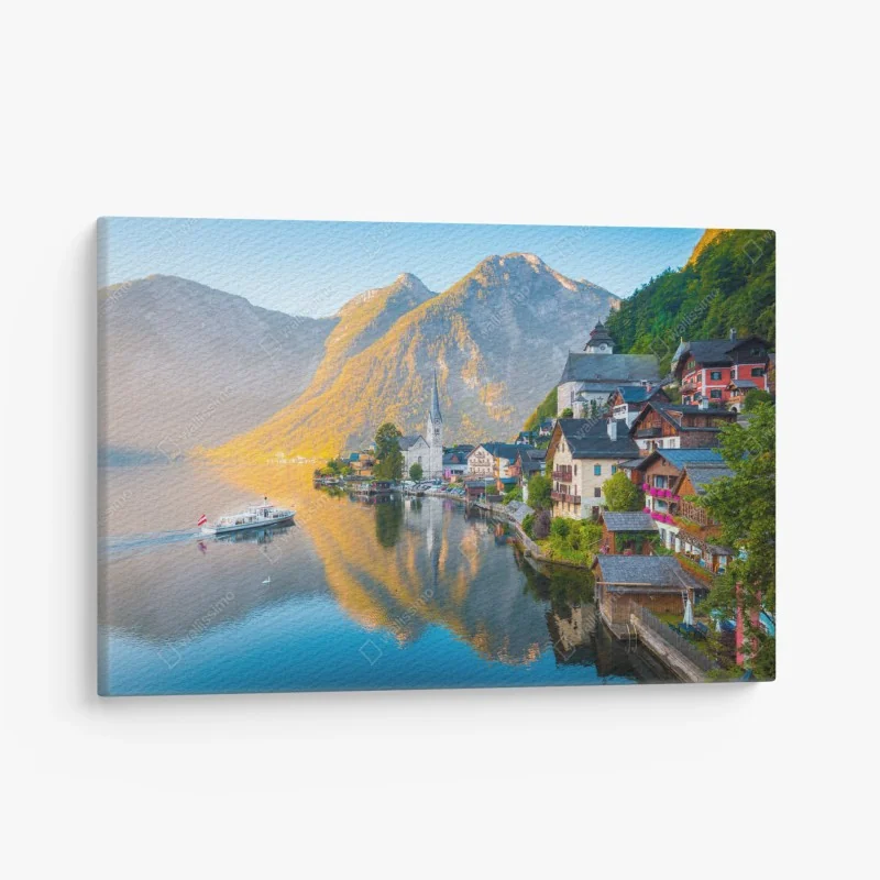 Leinwandbild morgendlicher lichtglanz über Hallstatt am see