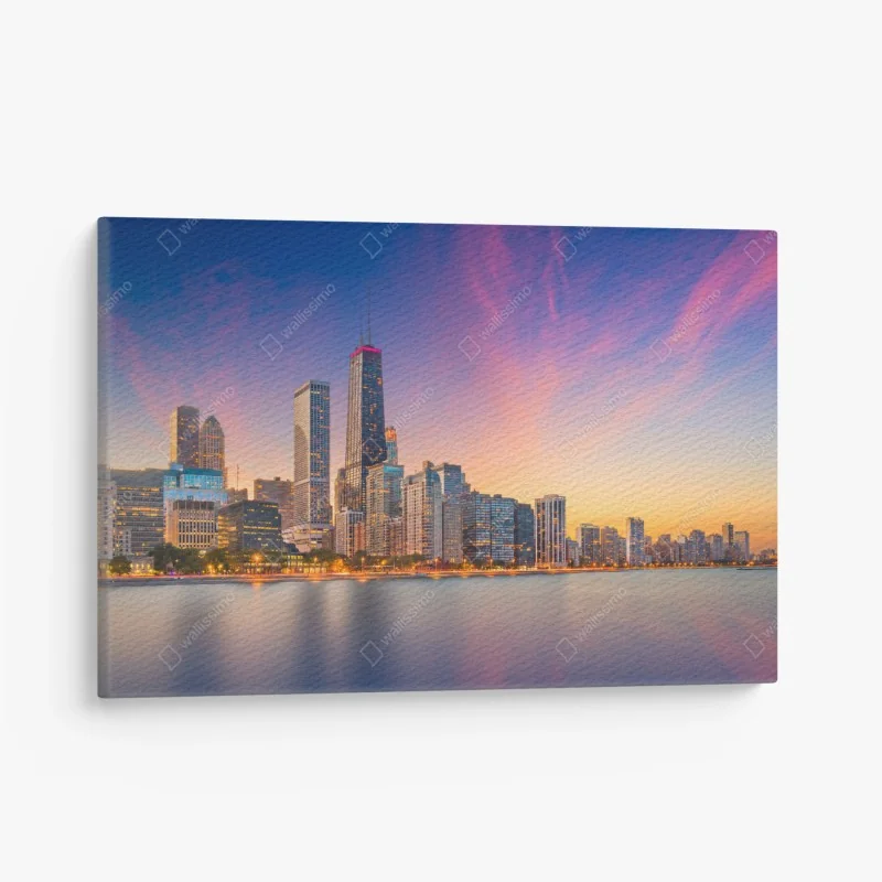 Leinwandbild Chicago skyline bei dämmerung