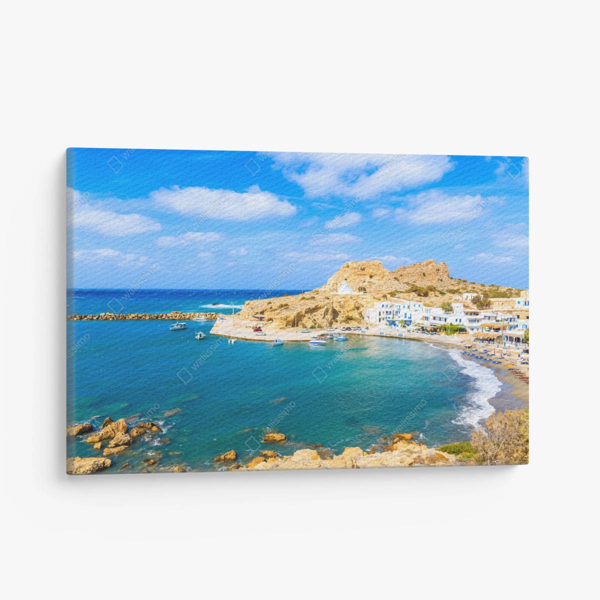 Leinwandbild sonniger hafen Finiki an der Küste von Karpathos – Wallnifity®