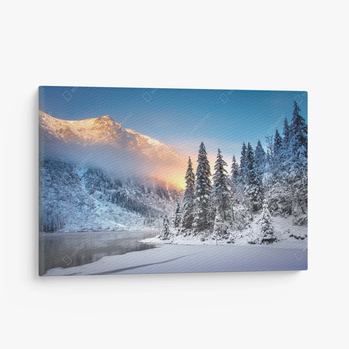 Leinwandbild winterlicher sonnenaufgang am Morskie Oko – Wallnifity® Leinwandbild winterlicher sonnenaufgang am Morskie Oko – Wallnifity®