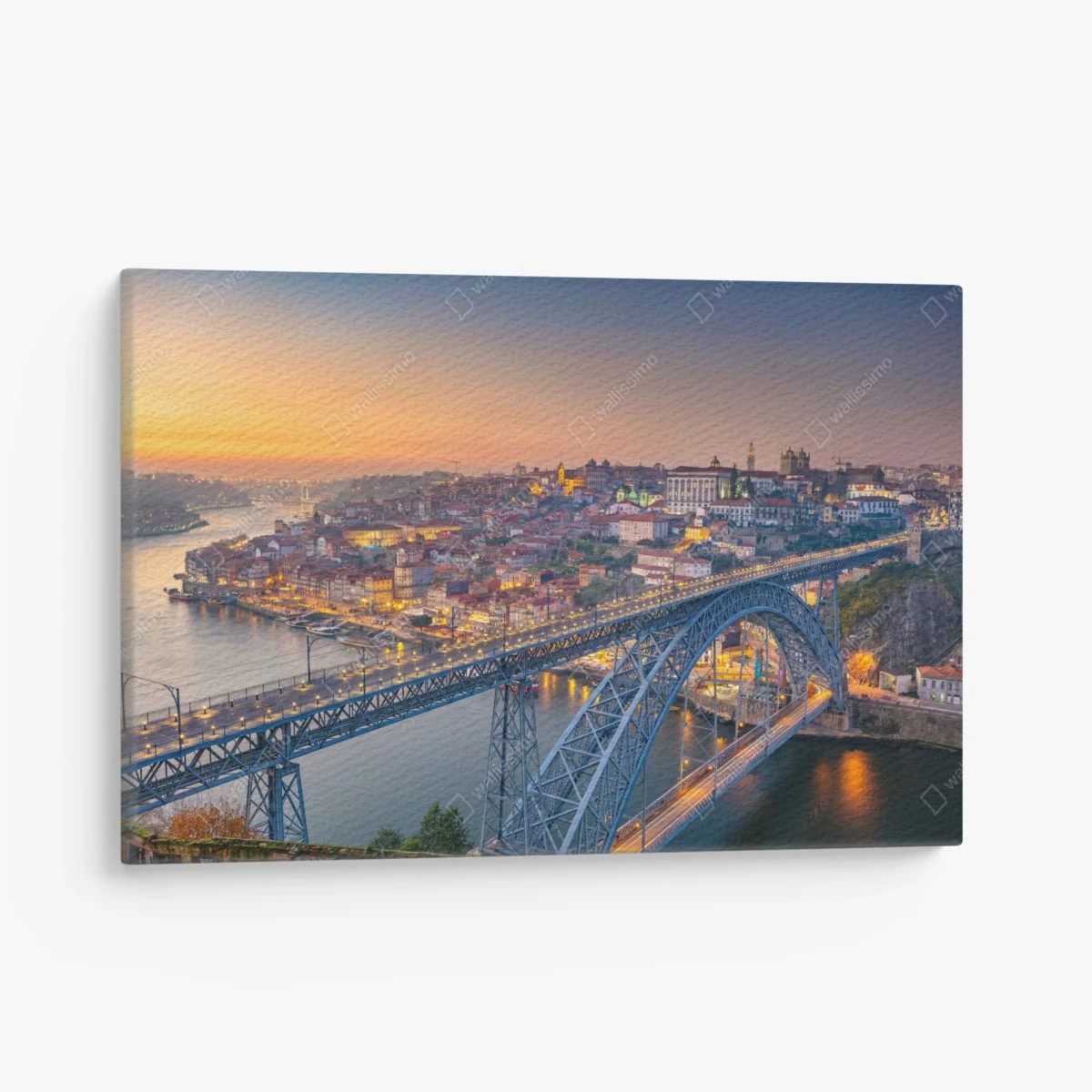 Leinwandbild porto skyline bei dämmerung mit Dom Luís I – Wallnifity®