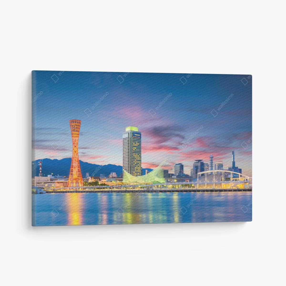 Leinwandbild Kobe skyline bei dämmerung – Wallnifity®