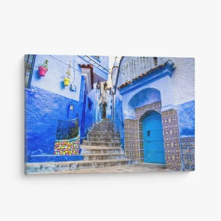 Leinwandbild blaue gasse in Chefchaouen, Marokko – Wallnifity®