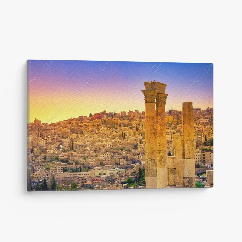 Leinwandbild goldene Amman skyline mit antiken säulen