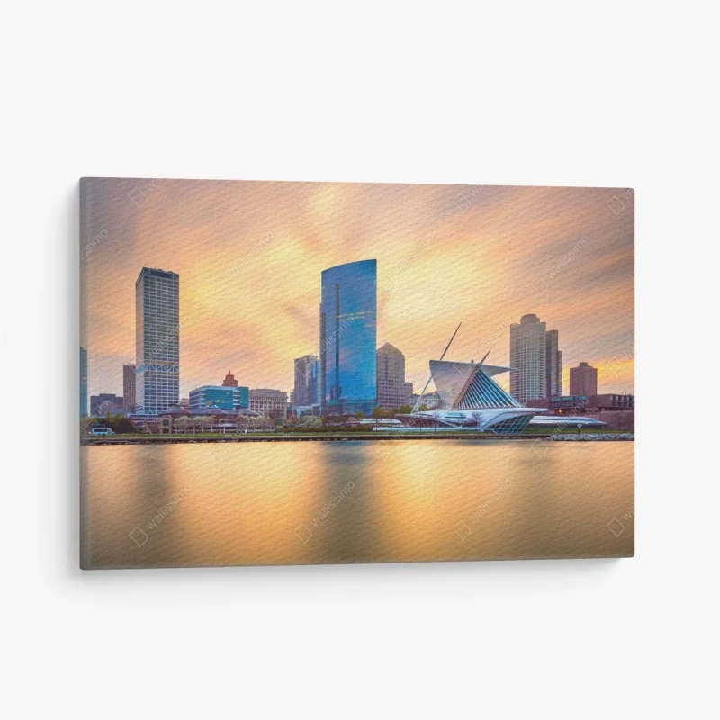 Leinwandbild Milwaukee skyline bei dämmerung