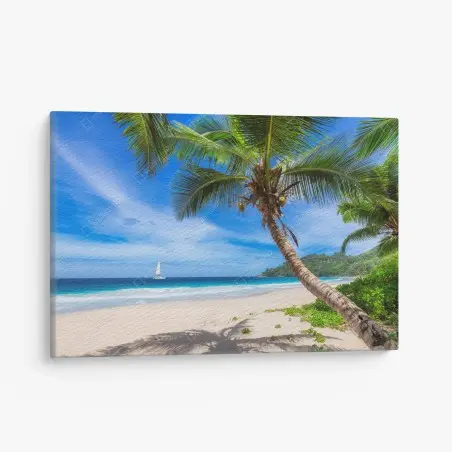 Leinwandbild tropischer strand mit palme – Wallnifity®