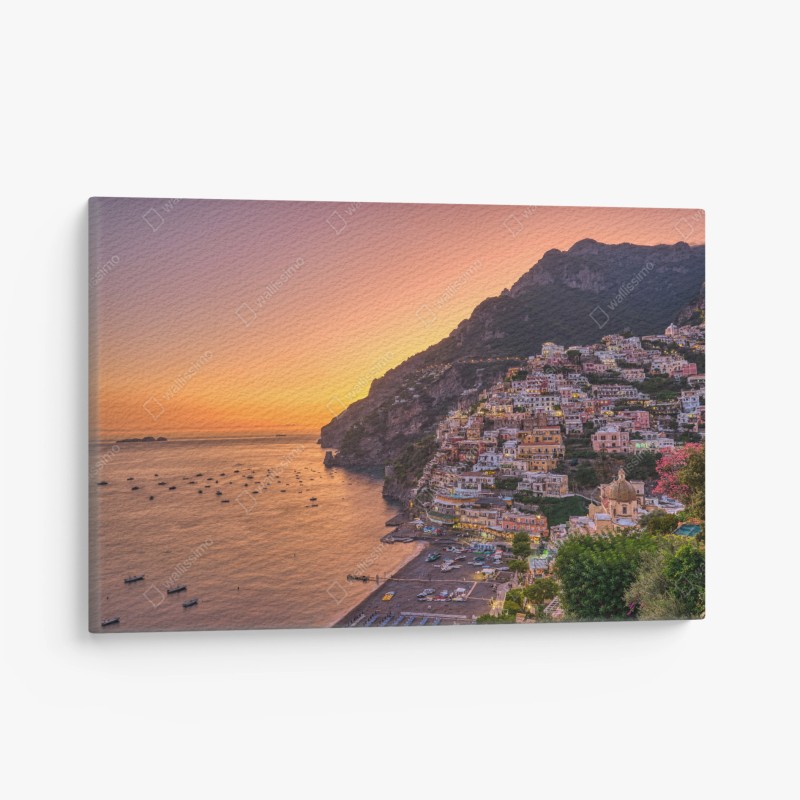 Leinwandbild sonnenuntergang über Positano, Amalfiküste