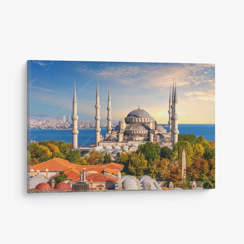 Leinwandbild Istanbul mit der Blauen Moschee bei Sonnenuntergang