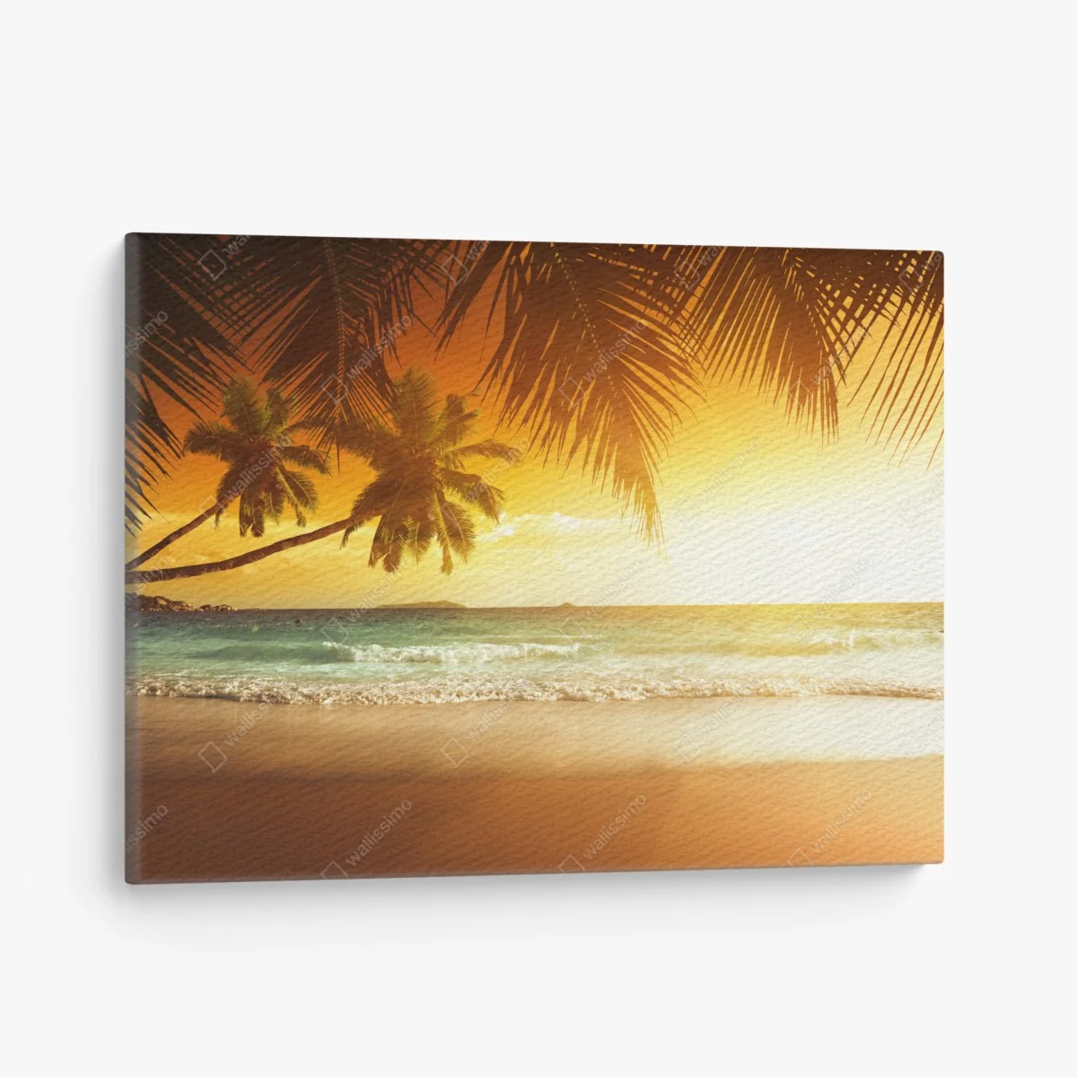 Leinwandbild goldener sonnenuntergang an einem strand in der Karibik – Wallnifity® Leinwandbild goldener sonnenuntergang an einem strand in der Karibik – Wallnifity®