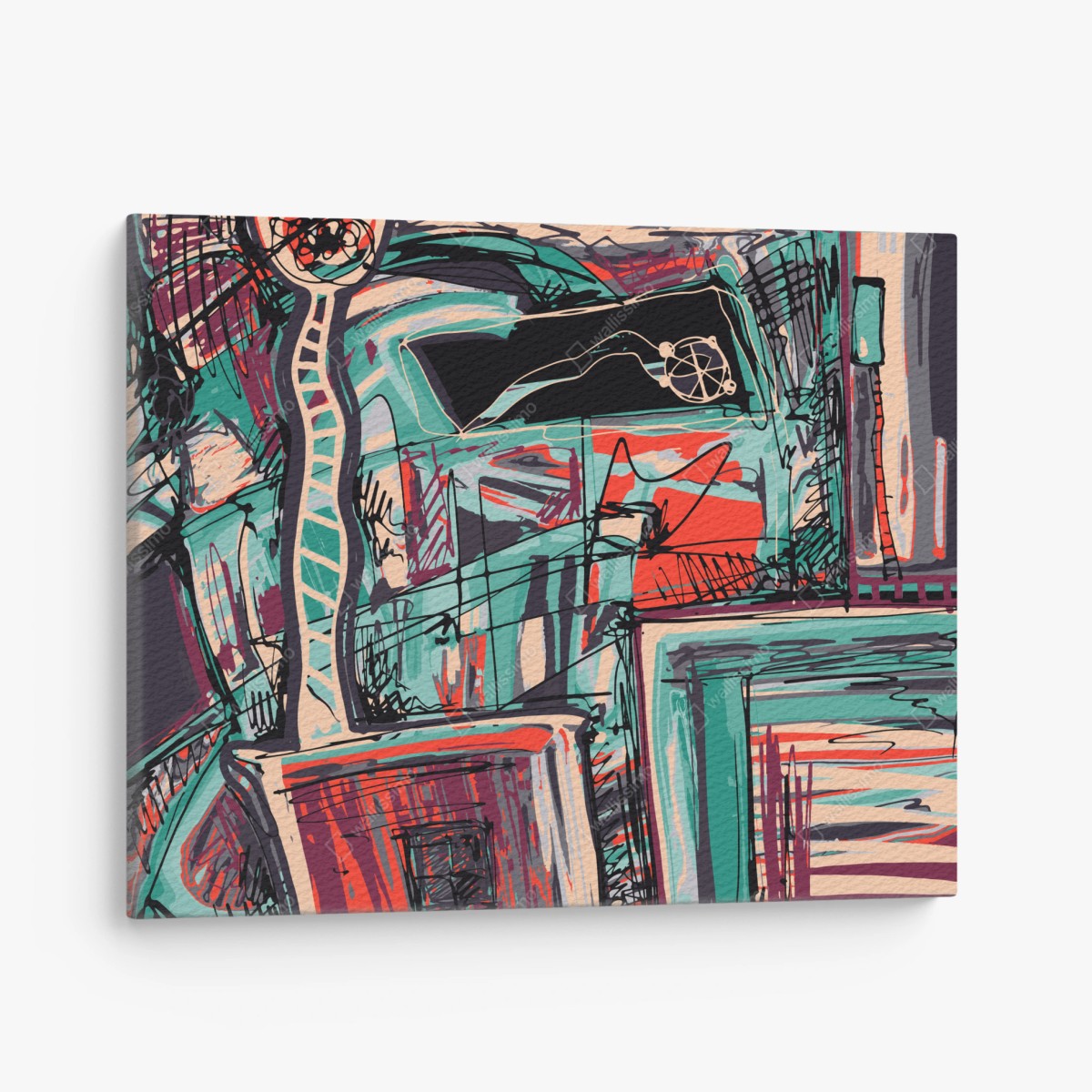 Leinwandbild türkis-korall abstrakte komposition – Wallnifity®