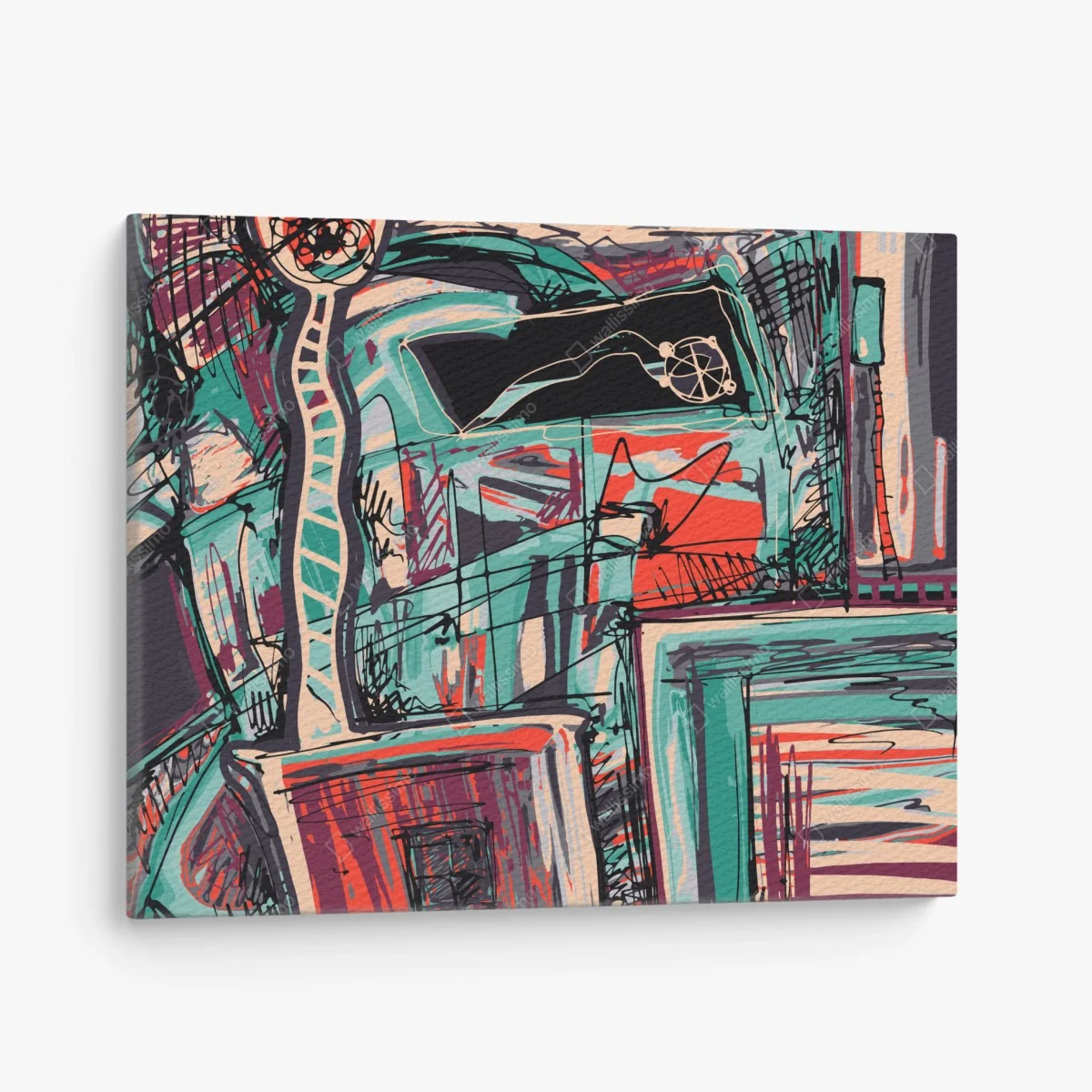 Leinwandbild türkis-korall abstrakte komposition – Wallnifity® Leinwandbild türkis-korall abstrakte komposition – Wallnifity®