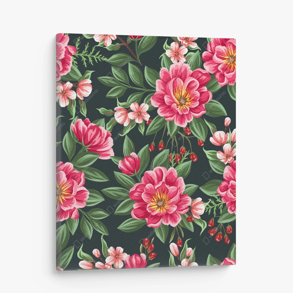 Leinwandbild rosa aquarell blumenmuster auf dunklem hintergrund – Wallnifity® Leinwandbild rosa aquarell blumenmuster auf dunklem hintergrund – Wallnifity®