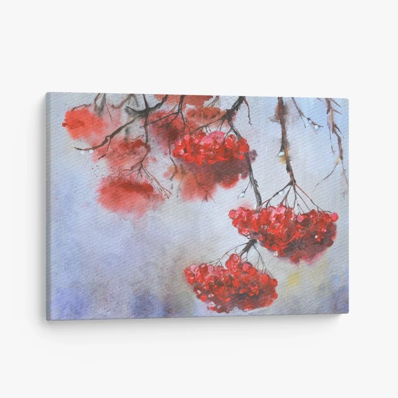 Leinwandbild aquarell rote beeren an zweigen
