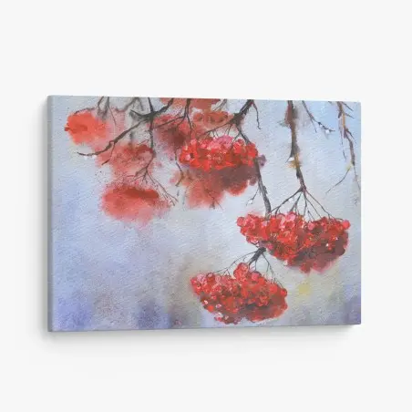 Leinwandbild aquarell rote beeren an zweigen – Wallnifity®