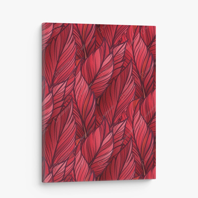 Leinwandbild rotes botanisches blättermuster